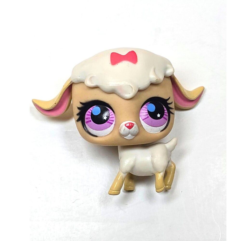Littlest Pet Shop LPS Cuddliest Lamb Sheep Figure Pink Bow Purple Eyes Star